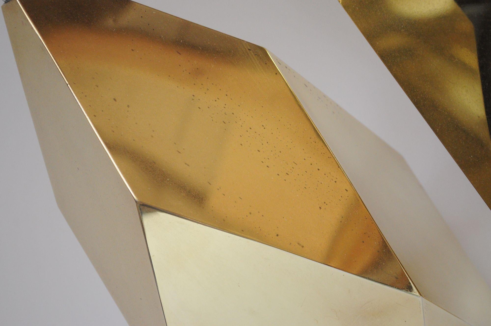 Pair of Vintage Faceted Geometric Solid Brass Table Lamps For Sale 8