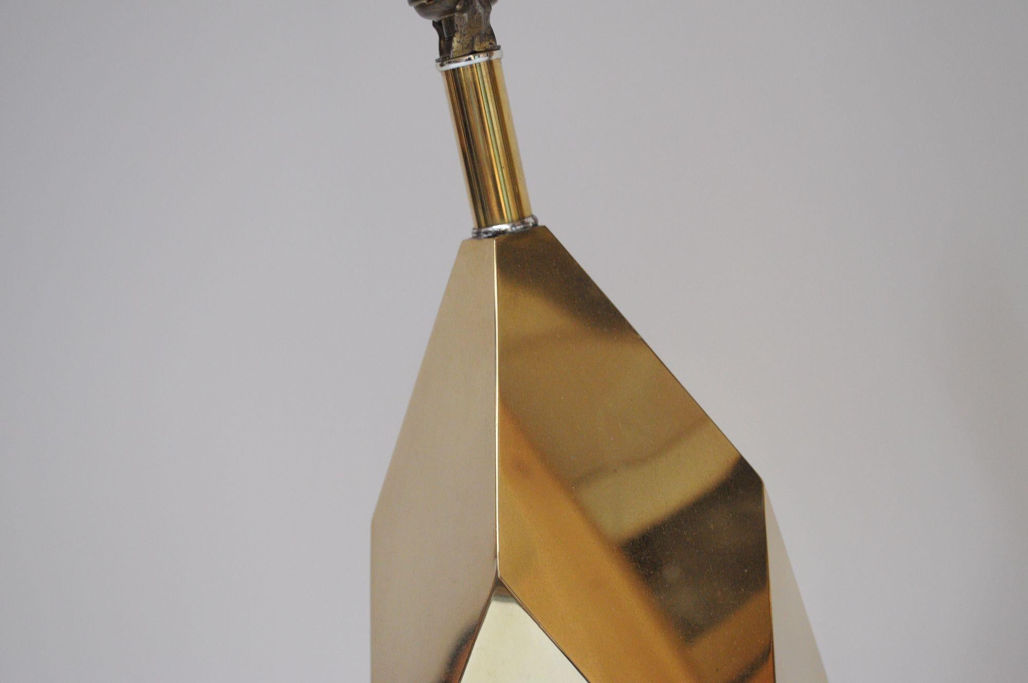 Pair of Vintage Faceted Geometric Solid Brass Table Lamps For Sale 9