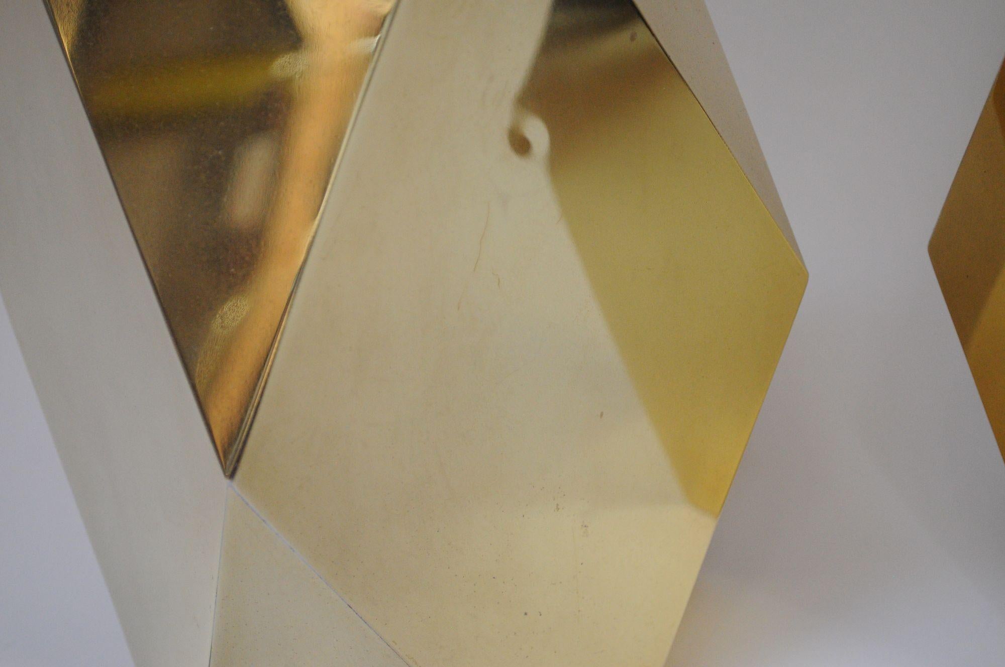 Pair of Vintage Faceted Geometric Solid Brass Table Lamps For Sale 11