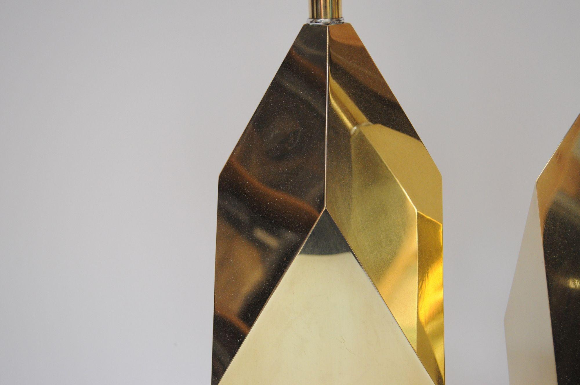 Pair of Vintage Faceted Geometric Solid Brass Table Lamps For Sale 14