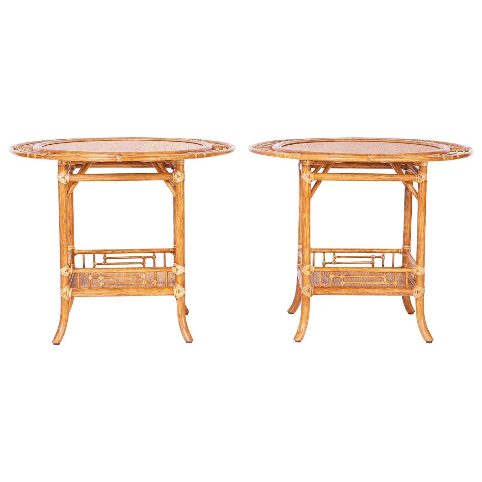 Pair of Vintage Faux Bamboo and Grasscloth Tables
