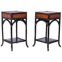 Pair of Vintage Faux Bamboo and Rattan Stands