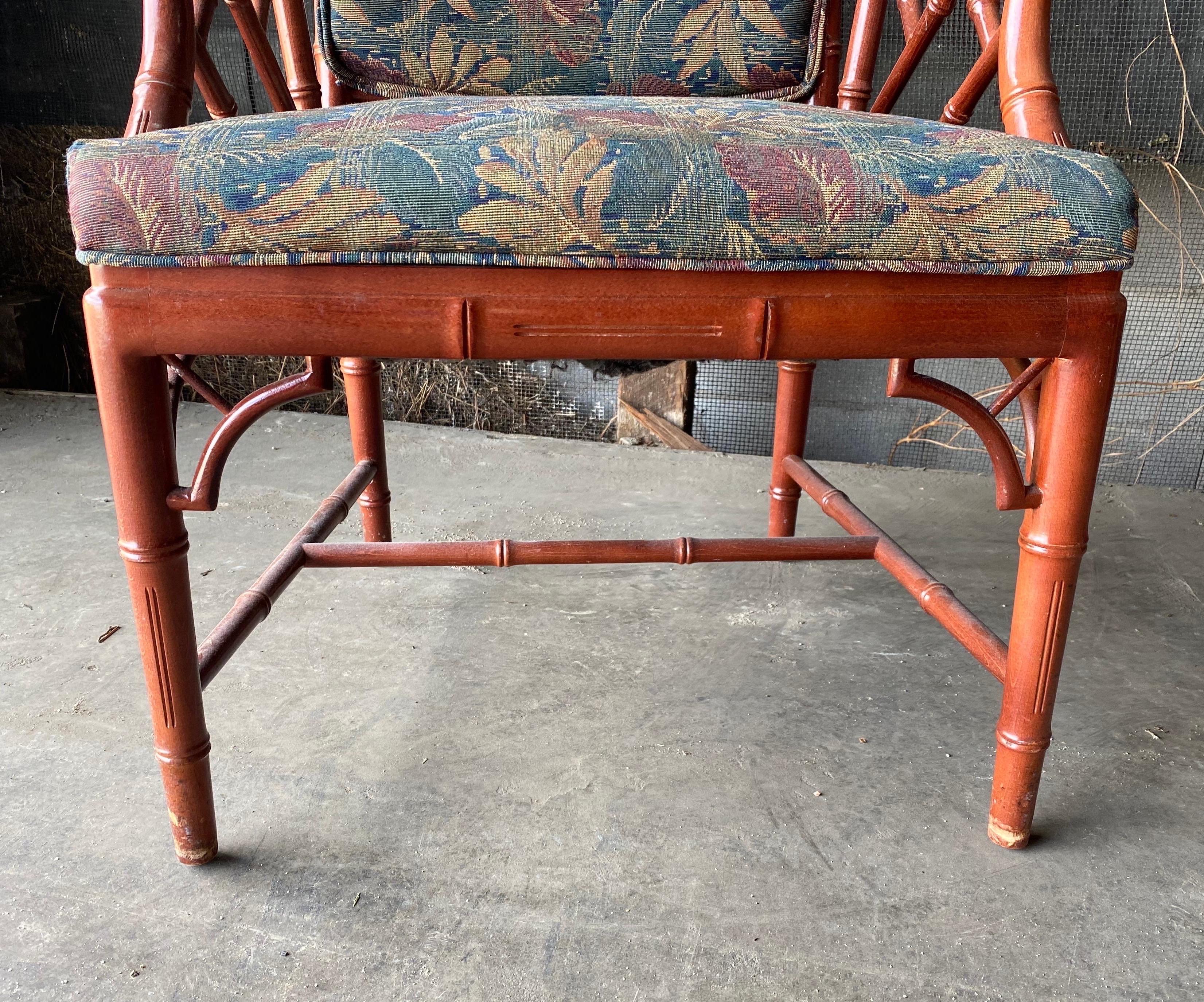 Chinese Pair of Vintage Faux Bamboo Arm Chairs, 2 Pairs Available For Sale