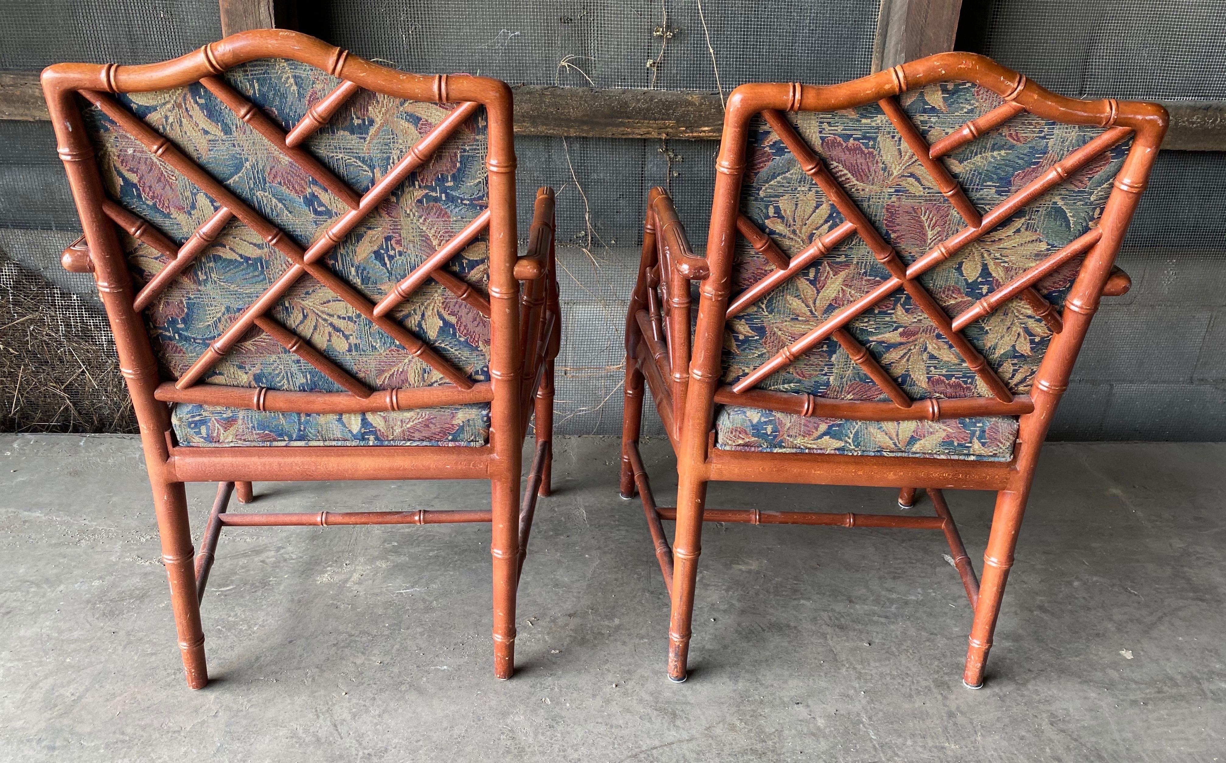 Pair of Vintage Faux Bamboo Arm Chairs, 2 Pairs Available In Good Condition For Sale In Charleston, SC