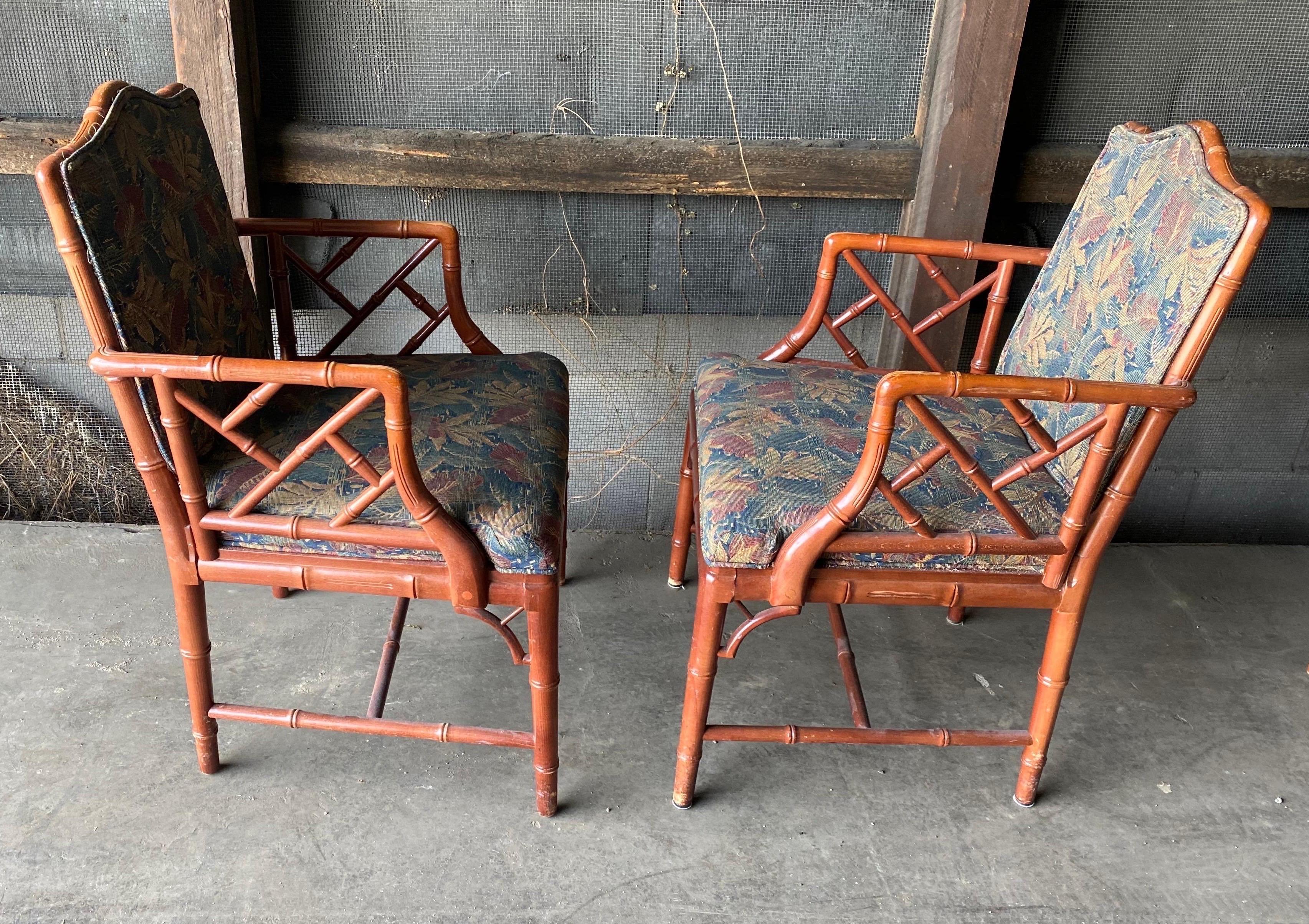 20th Century Pair of Vintage Faux Bamboo Arm Chairs, 2 Pairs Available For Sale
