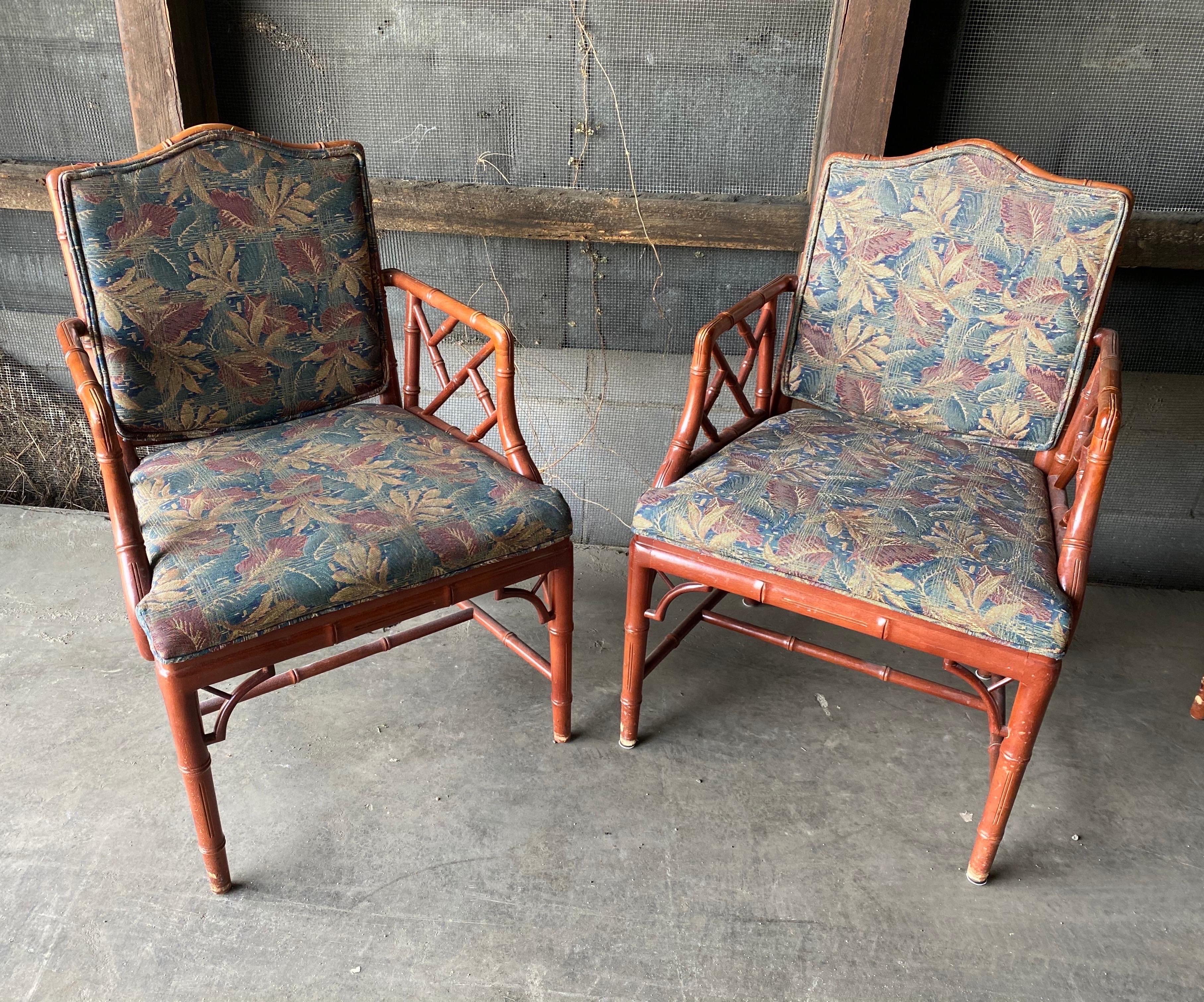 Wood Pair of Vintage Faux Bamboo Arm Chairs, 2 Pairs Available For Sale