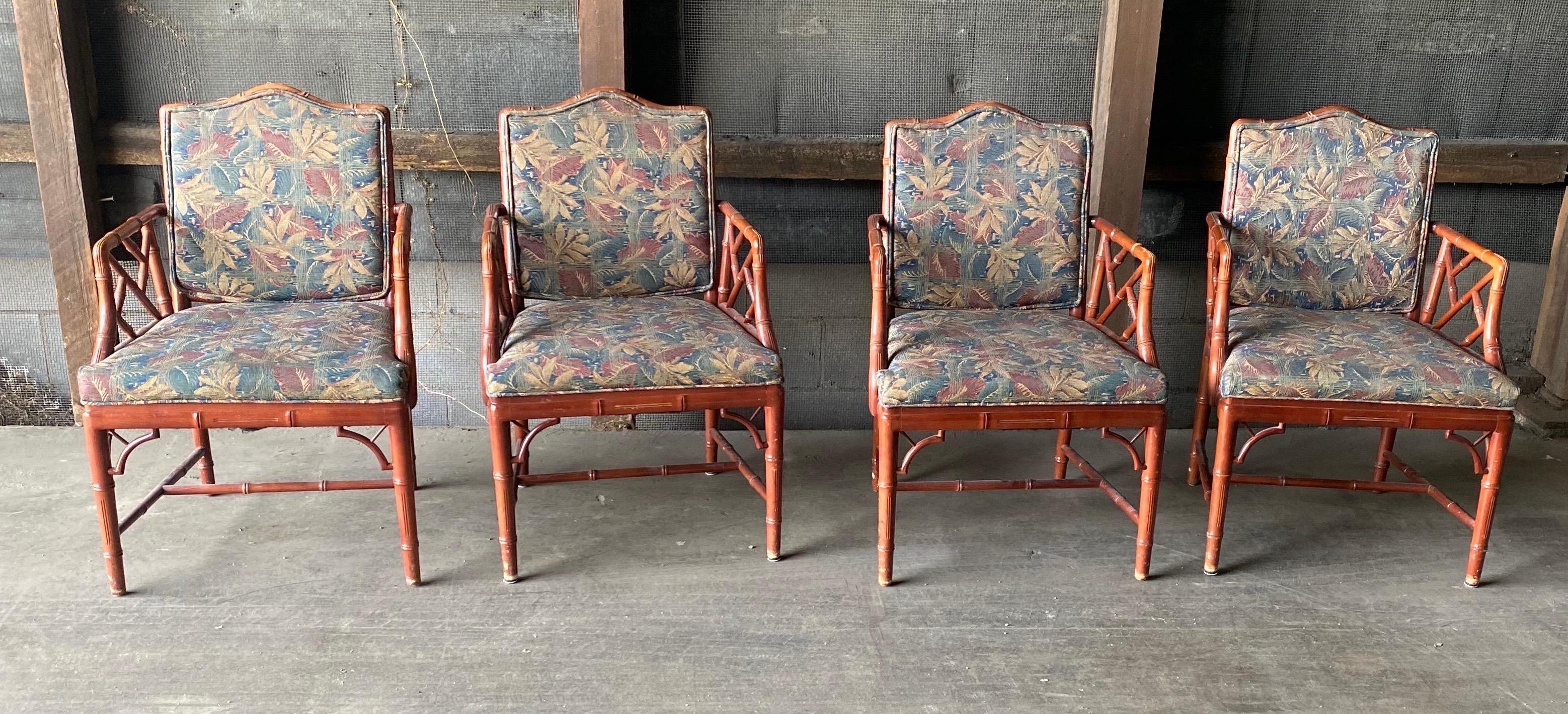Pair of Vintage Faux Bamboo Arm Chairs, 2 Pairs Available For Sale 1