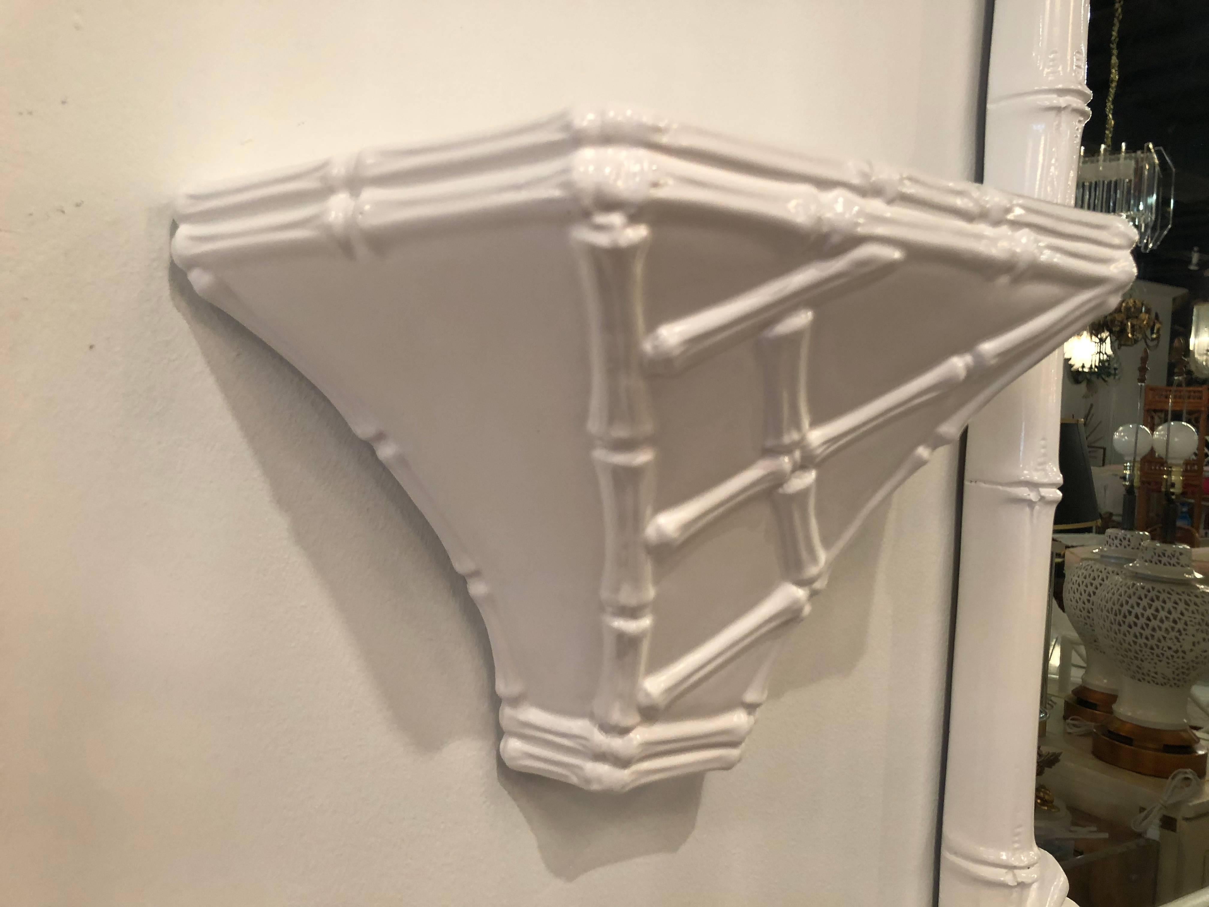 Plaster Pair of Vintage Faux Bamboo Wall Shelf Sconces For Sale