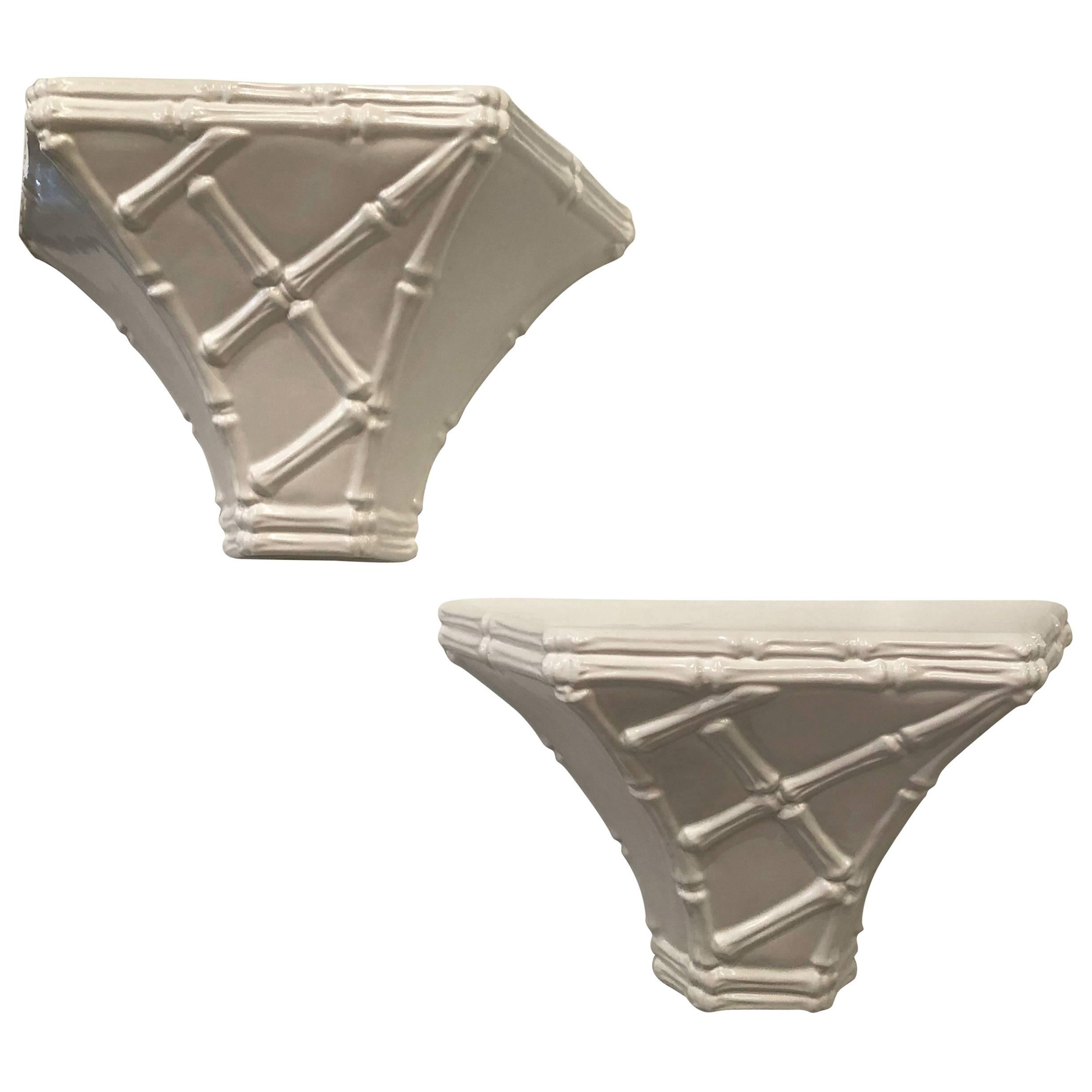 Pair of Vintage Faux Bamboo Wall Shelf Sconces For Sale