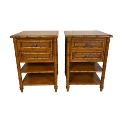 Pair of Vintage Faux Bamboo Wooden Nightstands or Bedside Tables