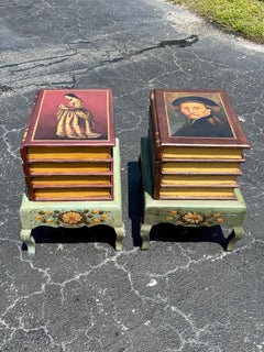 Pair of Vintage Faux Book Storage End Tables, Hollywood Regency Coastal