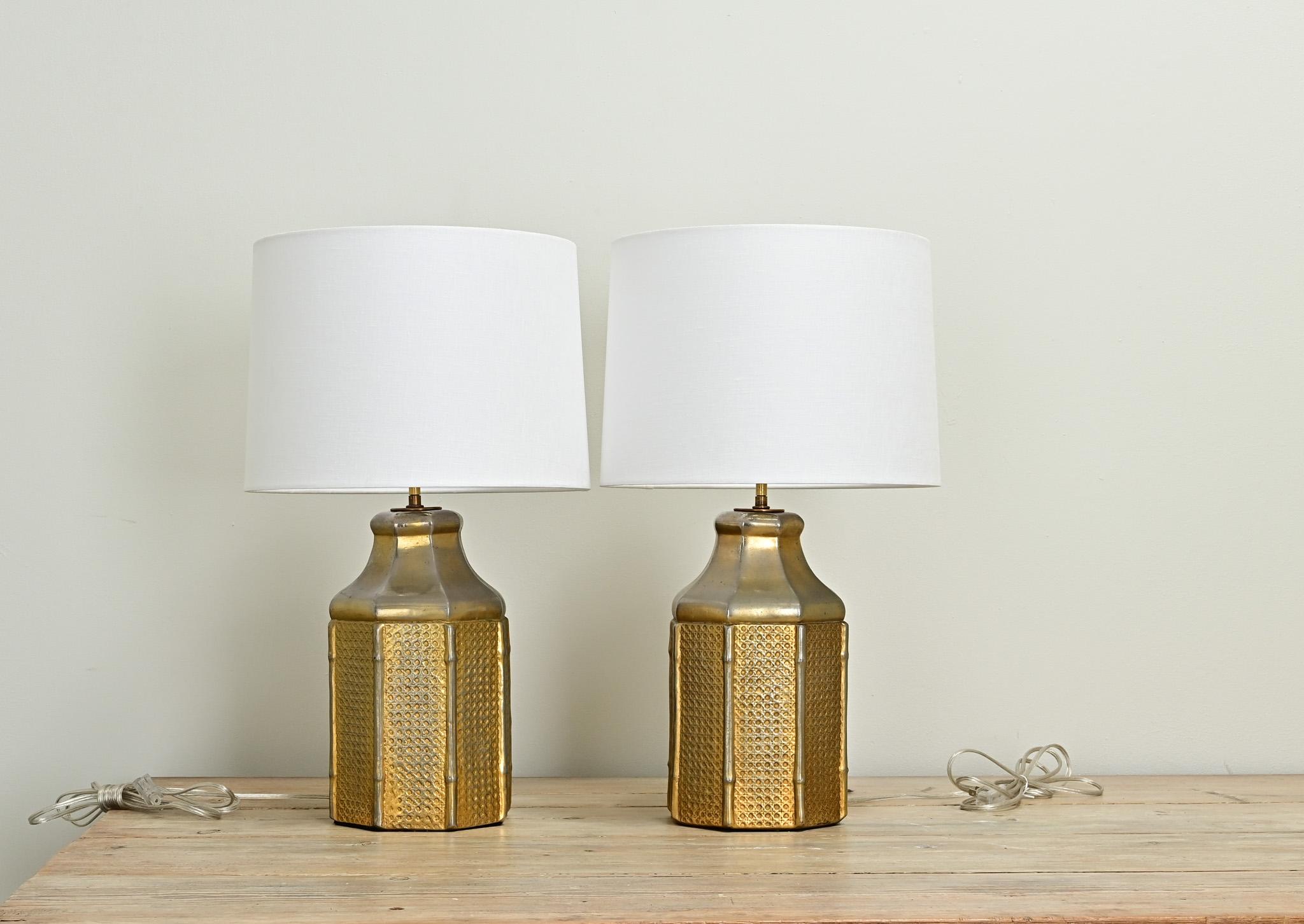 Pair of Vintage Faux Cane & Bamboo Lamps For Sale 2