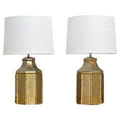 Paar Vintage-Lampen aus Kunstschilfrohr und Bambus