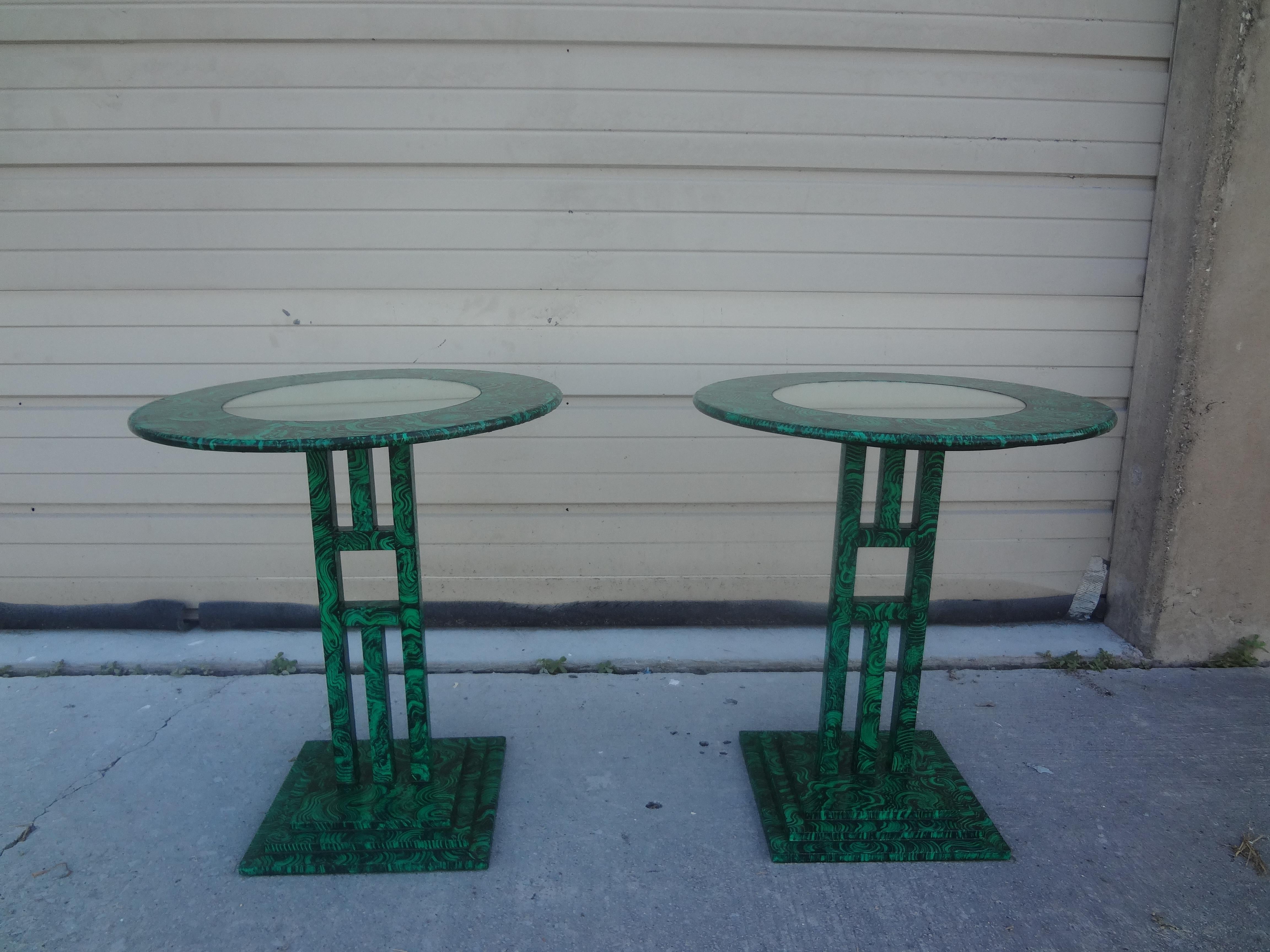 Pair of Vintage Faux Malachite Tables For Sale 5