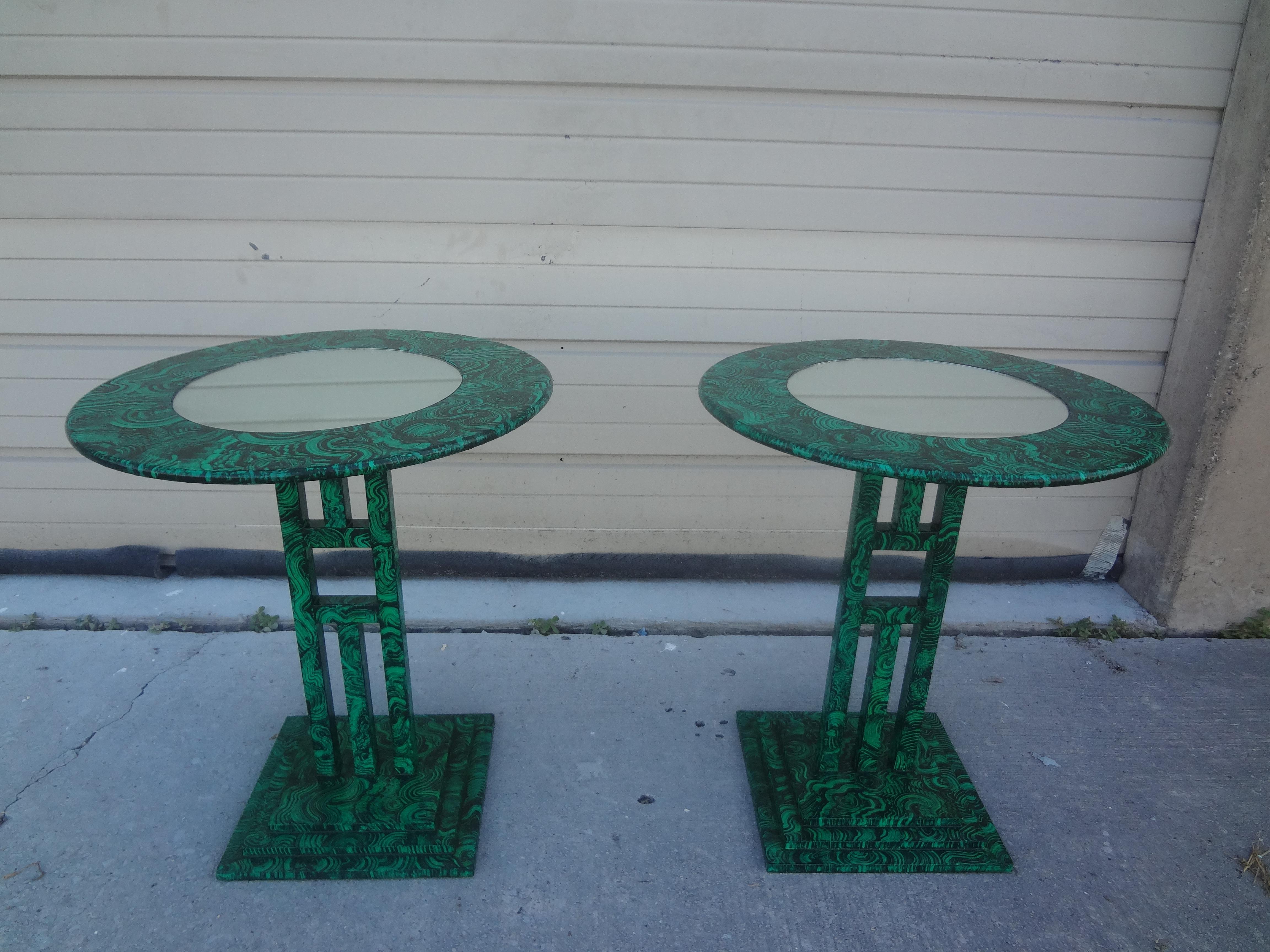 Post-Modern Pair of Vintage Faux Malachite Tables For Sale