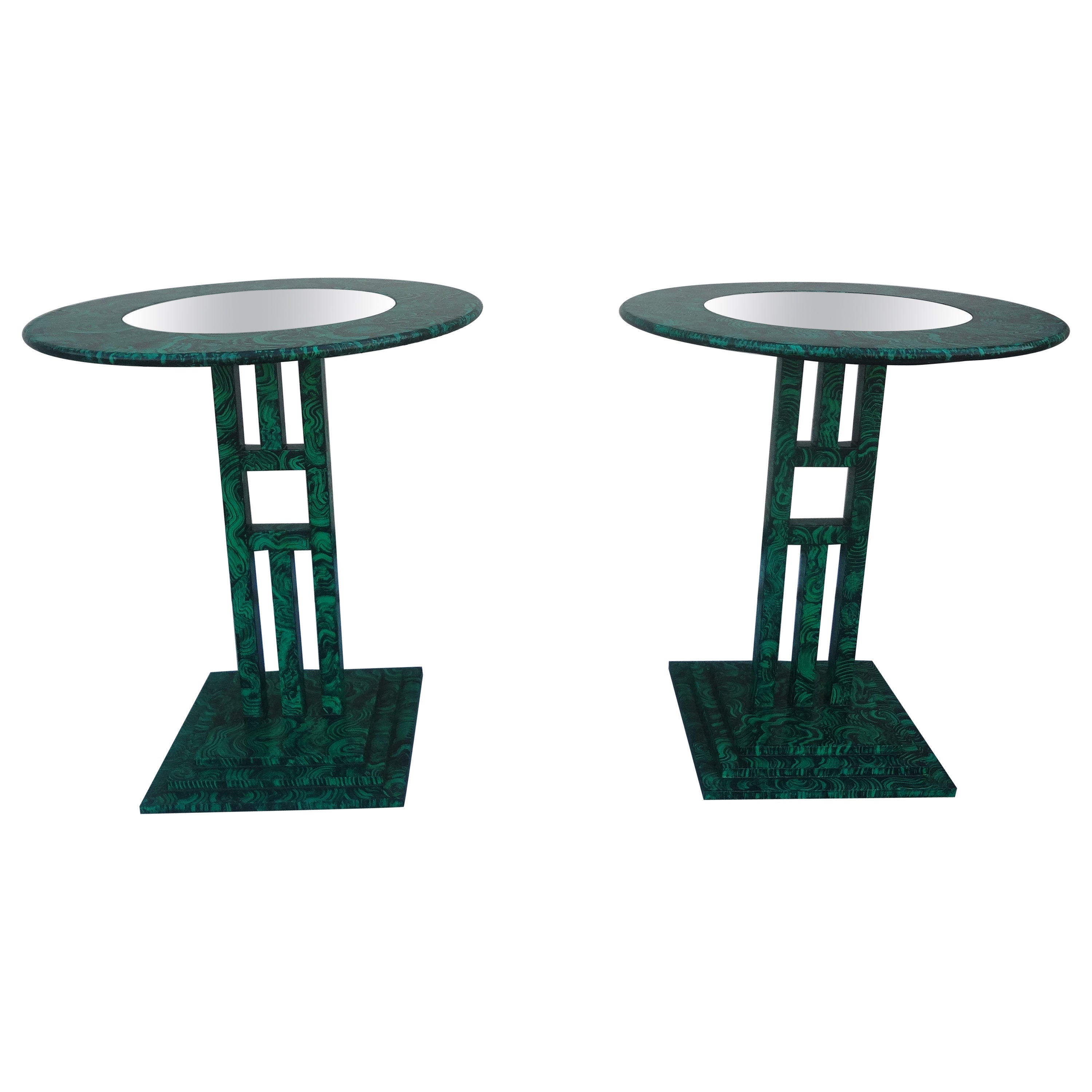 Pair of Vintage Faux Malachite Tables