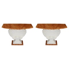 Pair of Vintage Faux Marble Shell Form Consoles