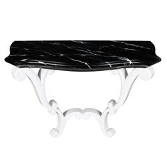 Pair of Vintage Faux Marble Top Consoles with White Base