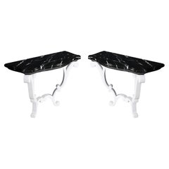 Pair of Vintage Faux Marble Top Consoles with White Base Pair of Vintage Faux Marble Top Consoles with White Base