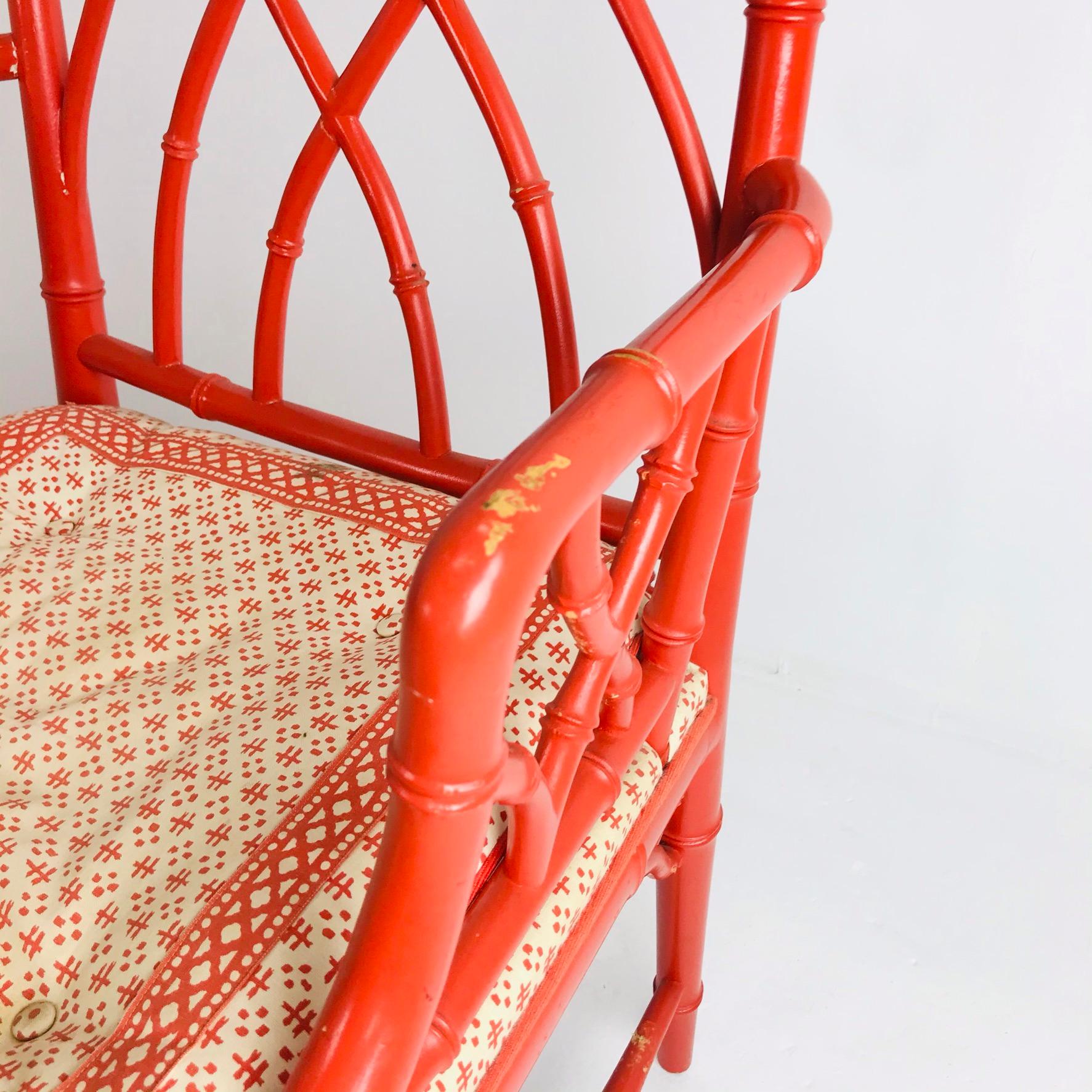 Pair of Vintage Faux Orange Bamboo Armchairs 1