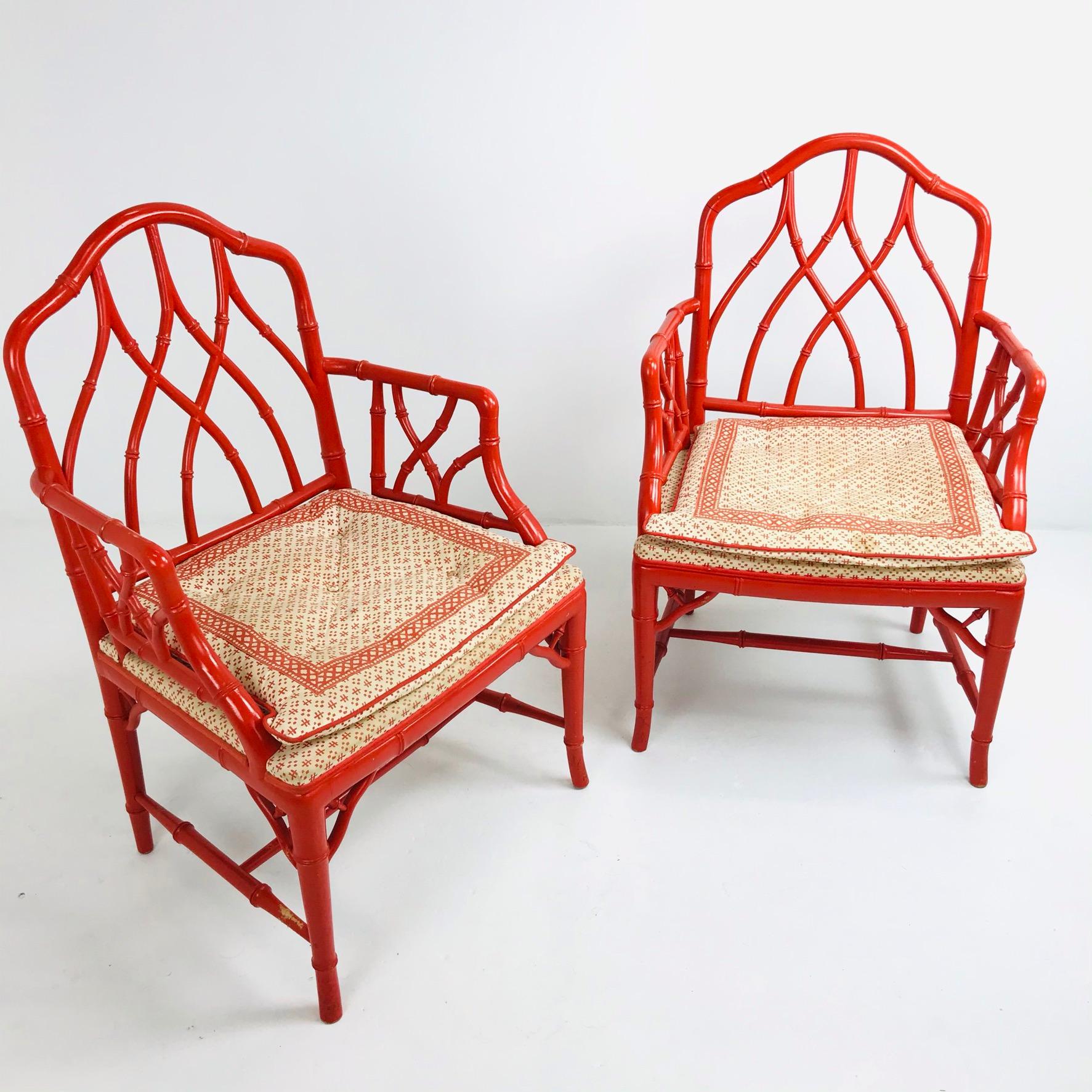 Pair of Vintage Faux Orange Bamboo Armchairs 2