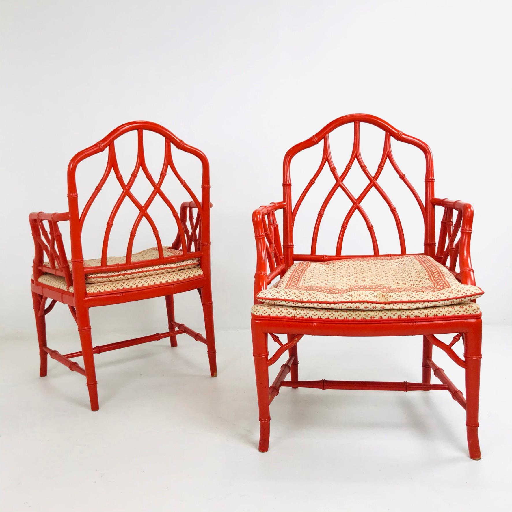 Pair of Vintage Faux Orange Bamboo Armchairs 3