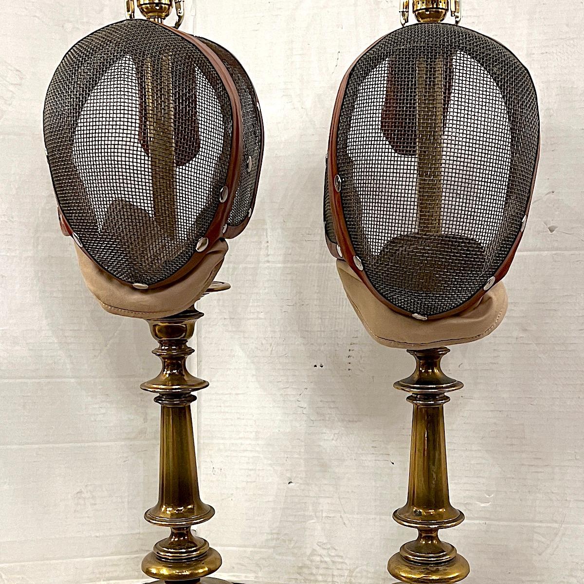 Mid-20th Century Pair of Vintage Fencing Mask Lamps For Sale