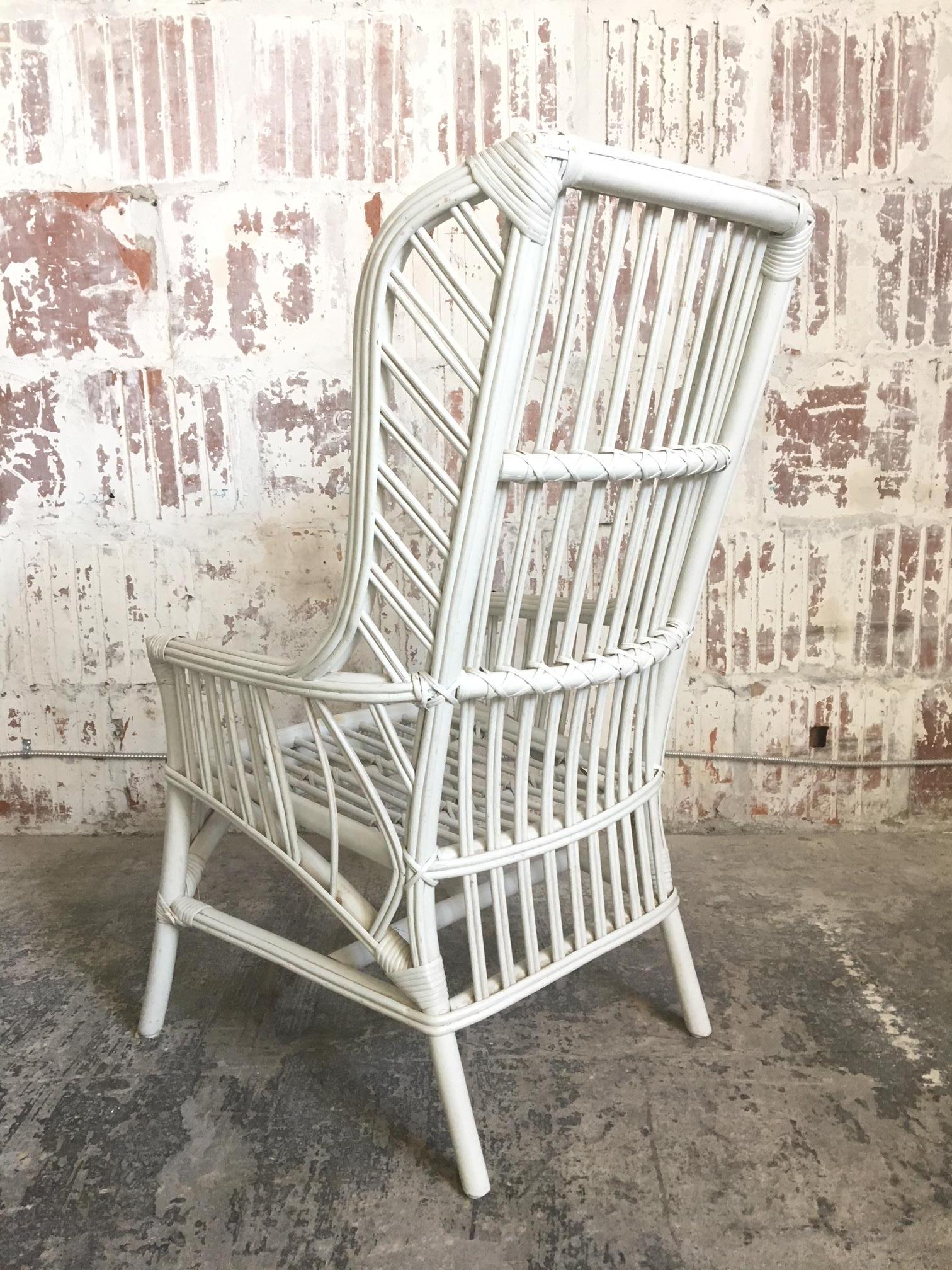 Late 20th Century Pair of Vintage Ficks Reed Rattan High Back Chairs For Sale