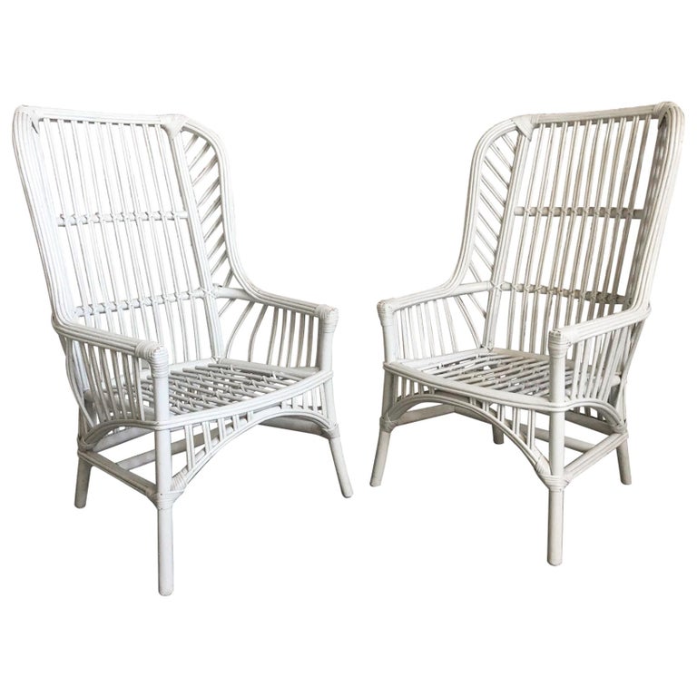 Pair Of Vintage Ficks Reed Rattan High Back Chairs For At 1stdibs Pair Of Vintage Ficks Reed Rattan High Back Chairs For