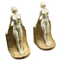 Pair of Vintage Figural Bookends, English, Nude Figure, Art Deco Revival, C.1960