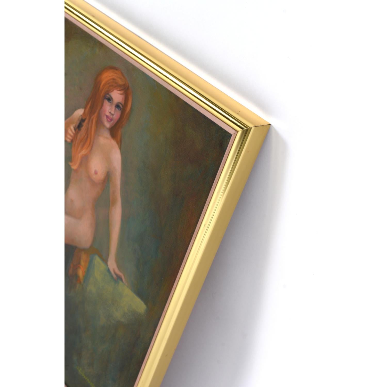 Paar figurale weibliche Aktgemälde im Vintage-Stil in Grün und Gold mit Grün und Gold von J.Z Swanson (amerikanisch) im Angebot