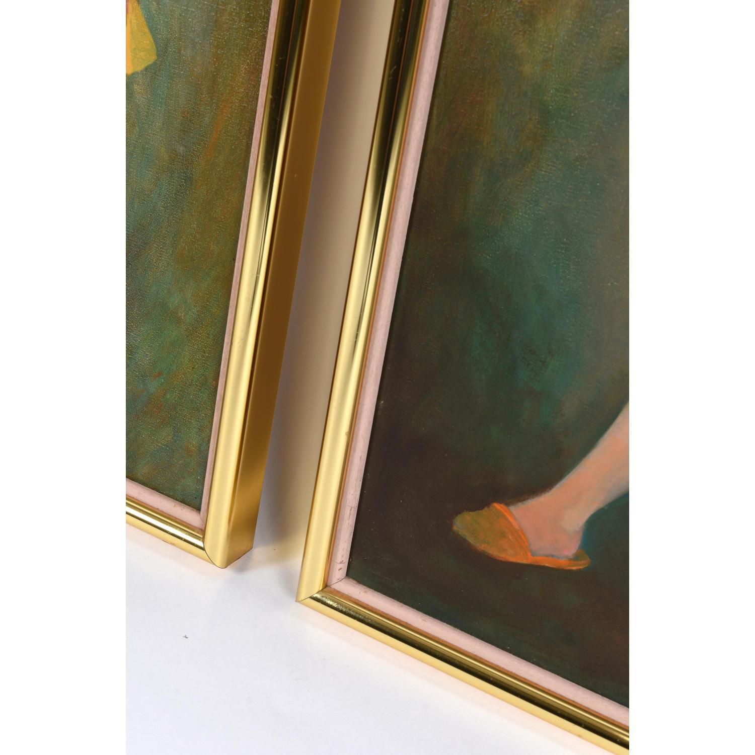 Paar figurale weibliche Aktgemälde im Vintage-Stil in Grün und Gold mit Grün und Gold von J.Z Swanson im Zustand „Gut“ im Angebot in Chattanooga, TN