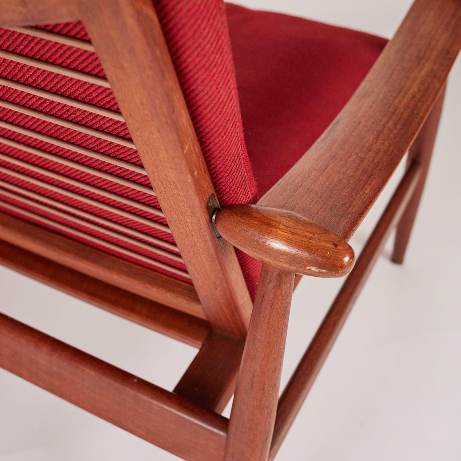 Pair of vintage mod. 133 teak wood armchairs by Finn Juhl for France&Daverkosen, original upholstery.