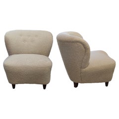Coppia di sedie da salotto finlandesi vintage in tessuto beige testurizzato
