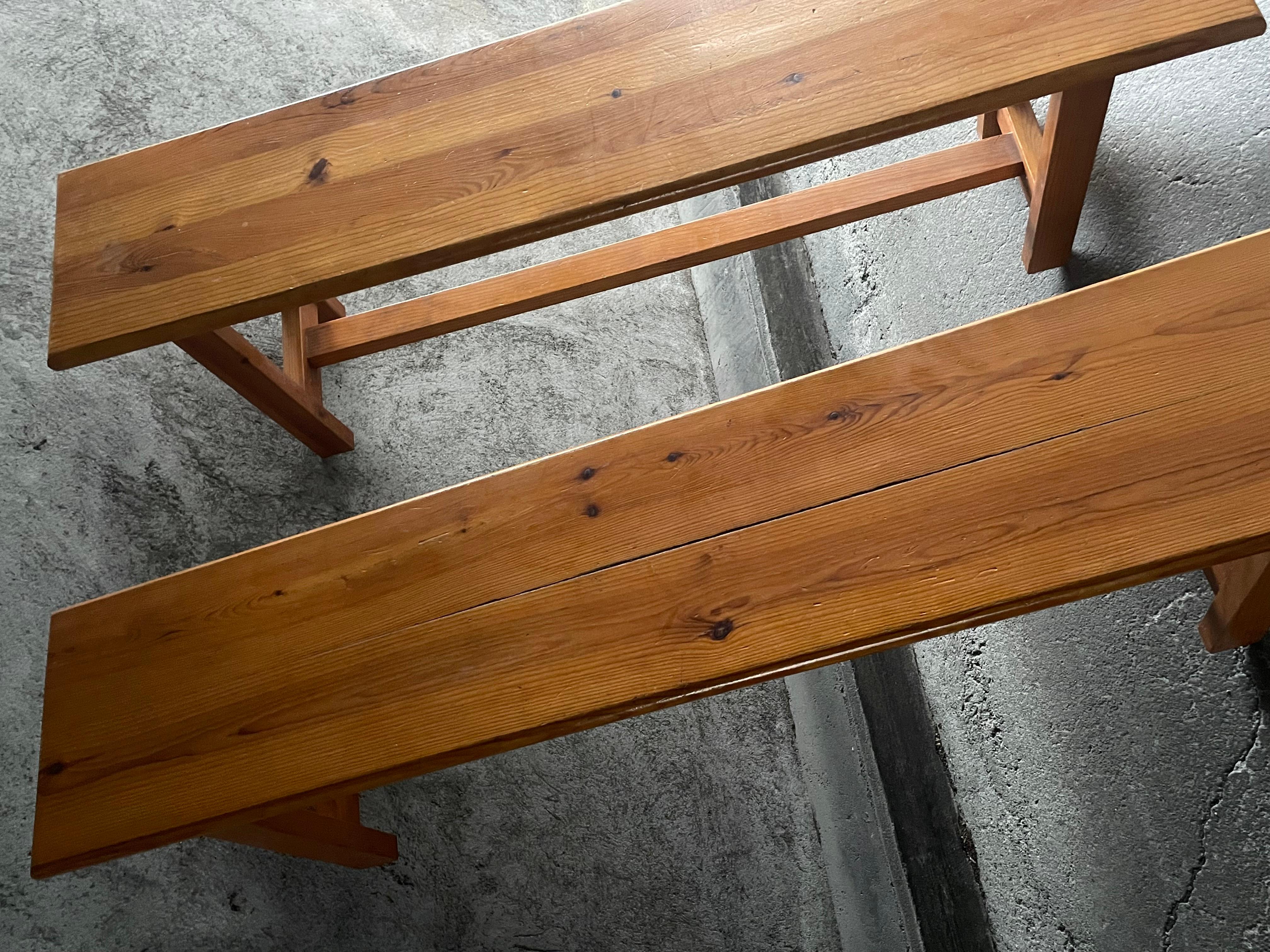 Pair of vintage fir benches For Sale 7
