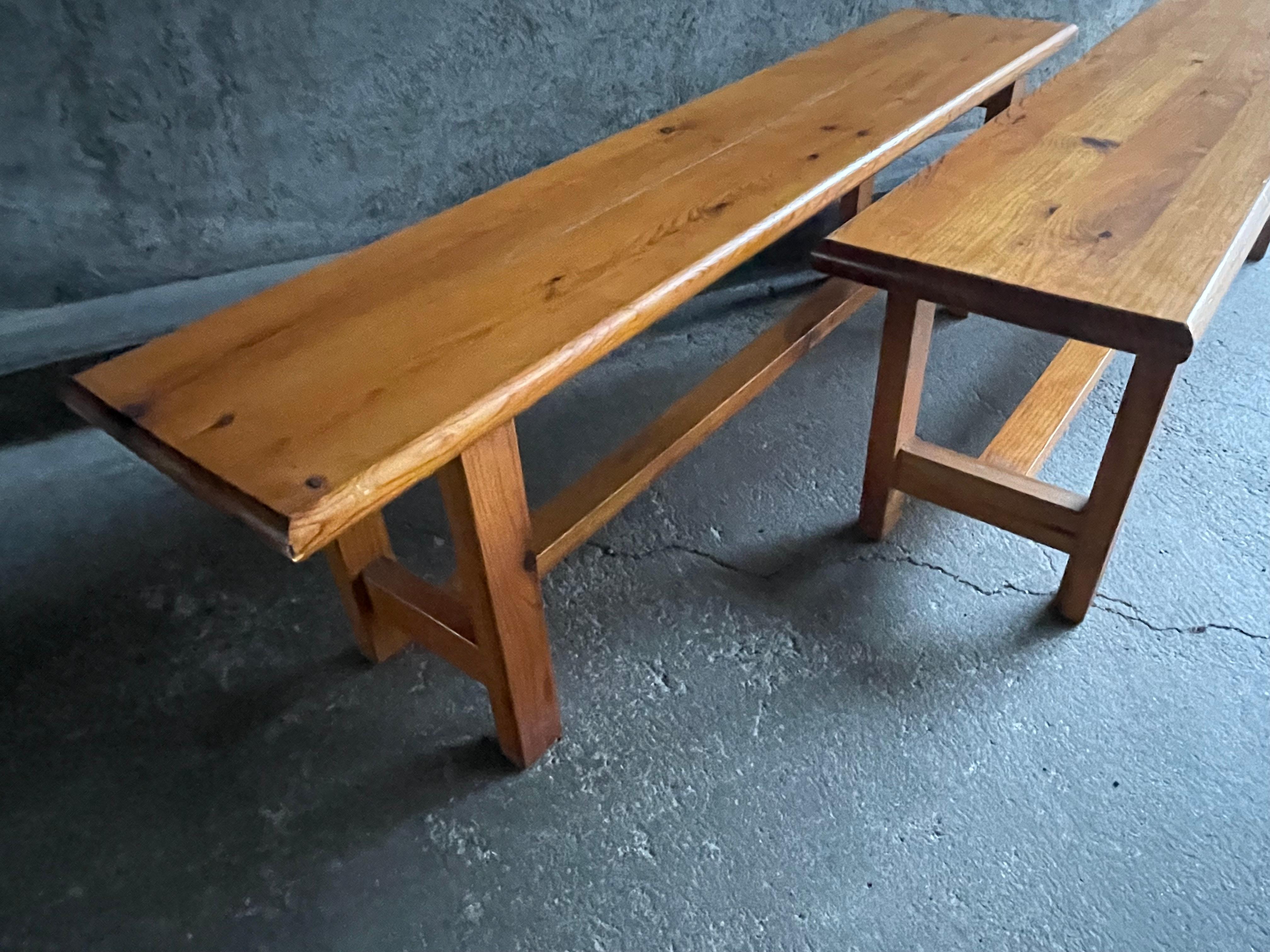French Pair of vintage fir benches For Sale