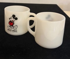 Pair of Vintage Fire-King Mickey Mouse Milk Glass Coffee Mugs
