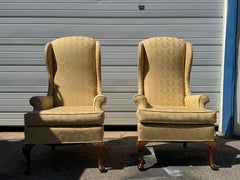 Pair of Vintage Fireside Elongated Wingback Chairs