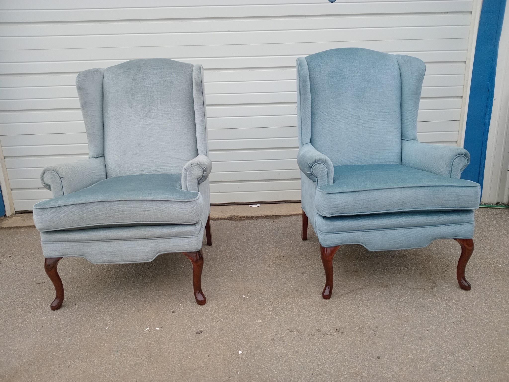 Chippendale Pair of Vintage Fireside Wingback Chairs by King Hickory