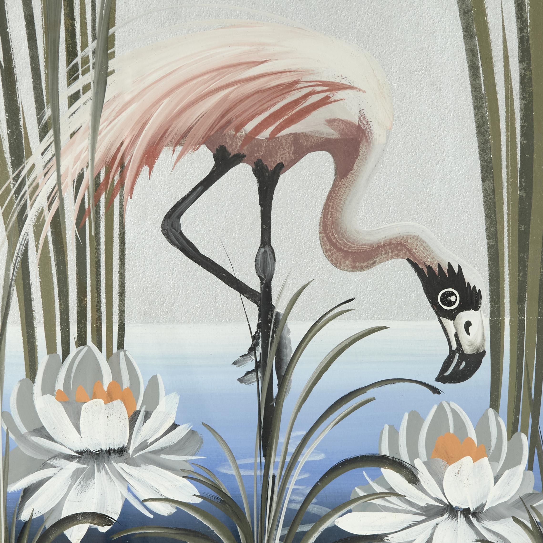 Paar Flamingo-Gemälde im Vintage-Stil (amerikanisch) im Angebot