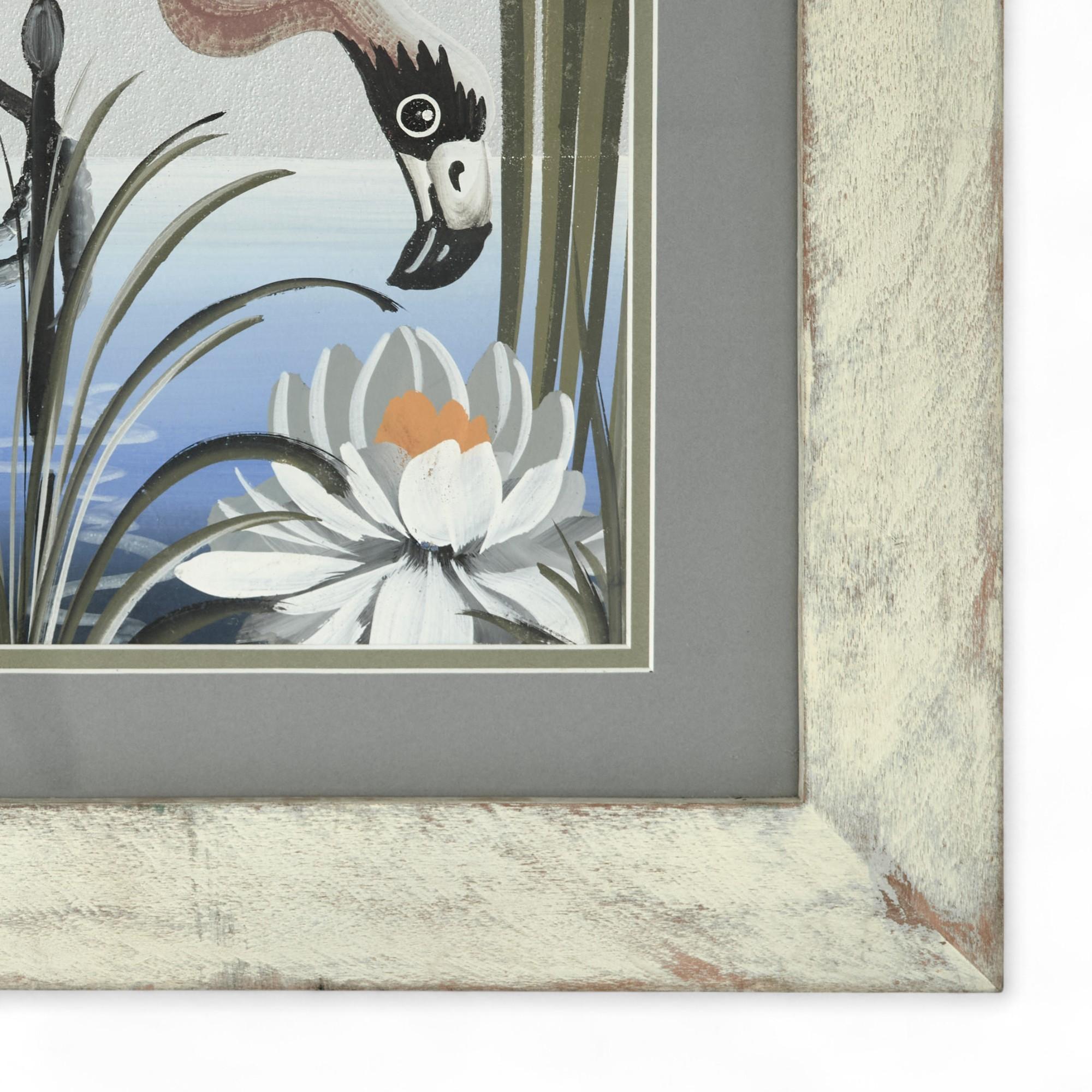 Paar Flamingo-Gemälde im Vintage-Stil im Zustand „Gut“ im Angebot in Palm Beach, FL