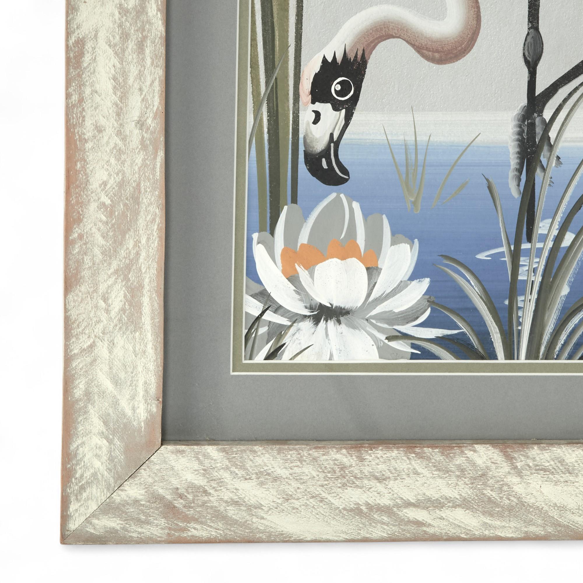 Paar Flamingo-Gemälde im Vintage-Stil im Angebot 2