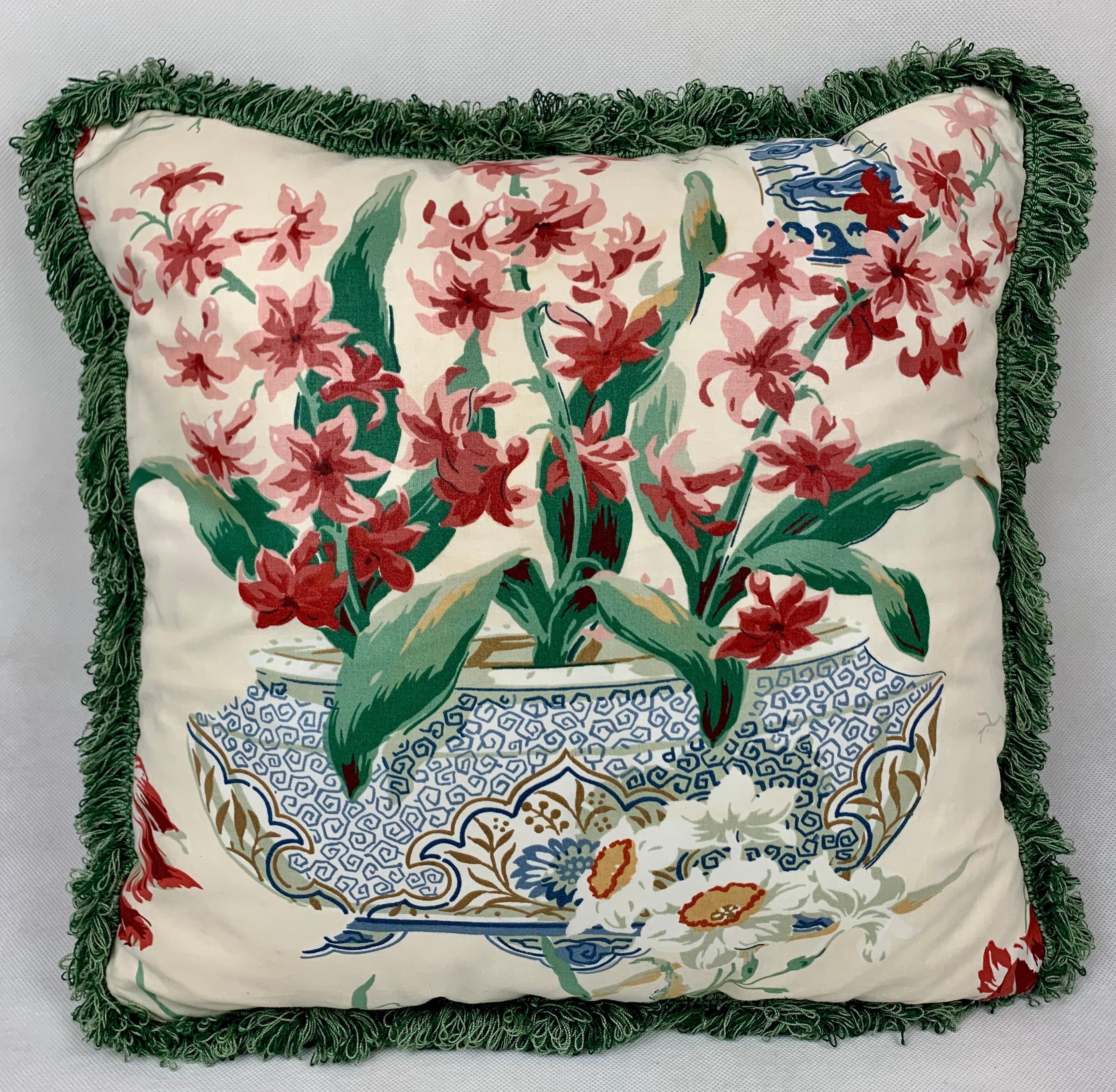 Red tulips cushion // historic floral cushion // Dutch heritage accent cushion // Red and blue cotton chinz cushion // Historic home decor