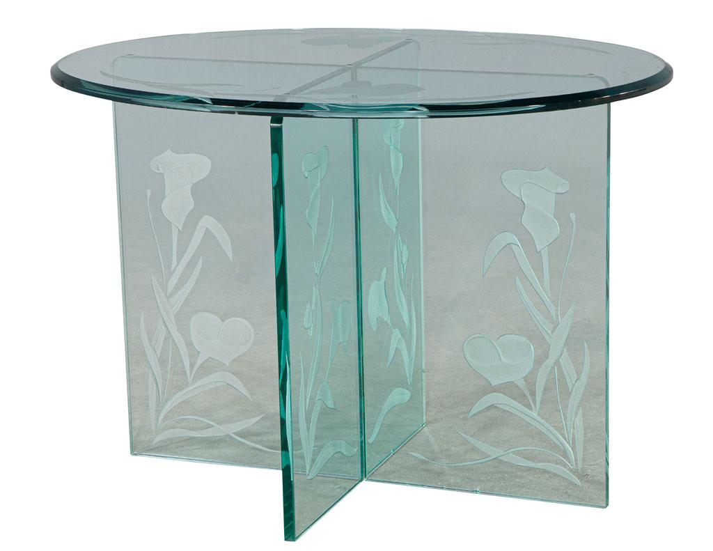 Pair of Vintage Floral Etched Glass Oval End Tables 4