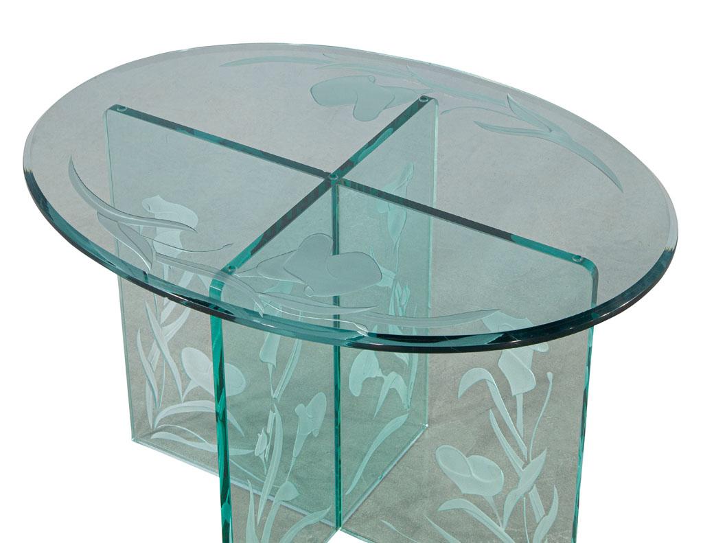 Pair of Vintage Floral Etched Glass Oval End Tables 2