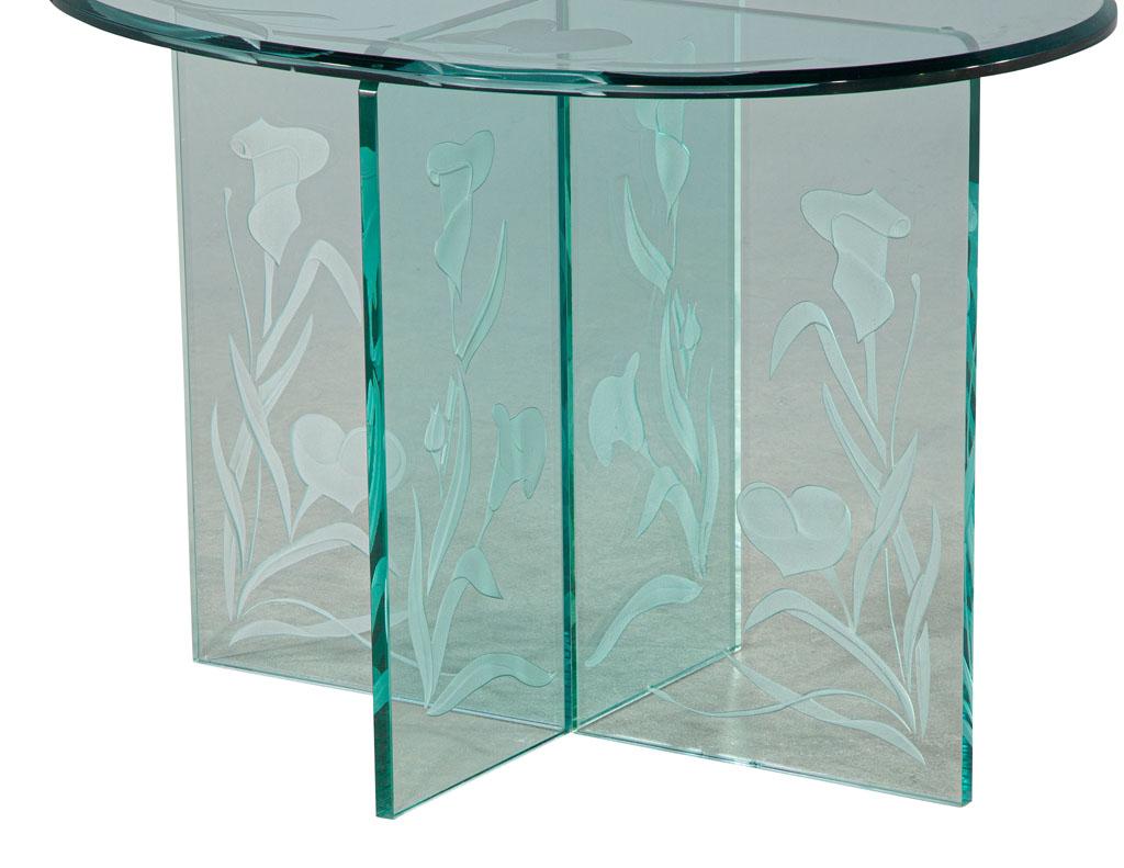 Pair of Vintage Floral Etched Glass Oval End Tables 3