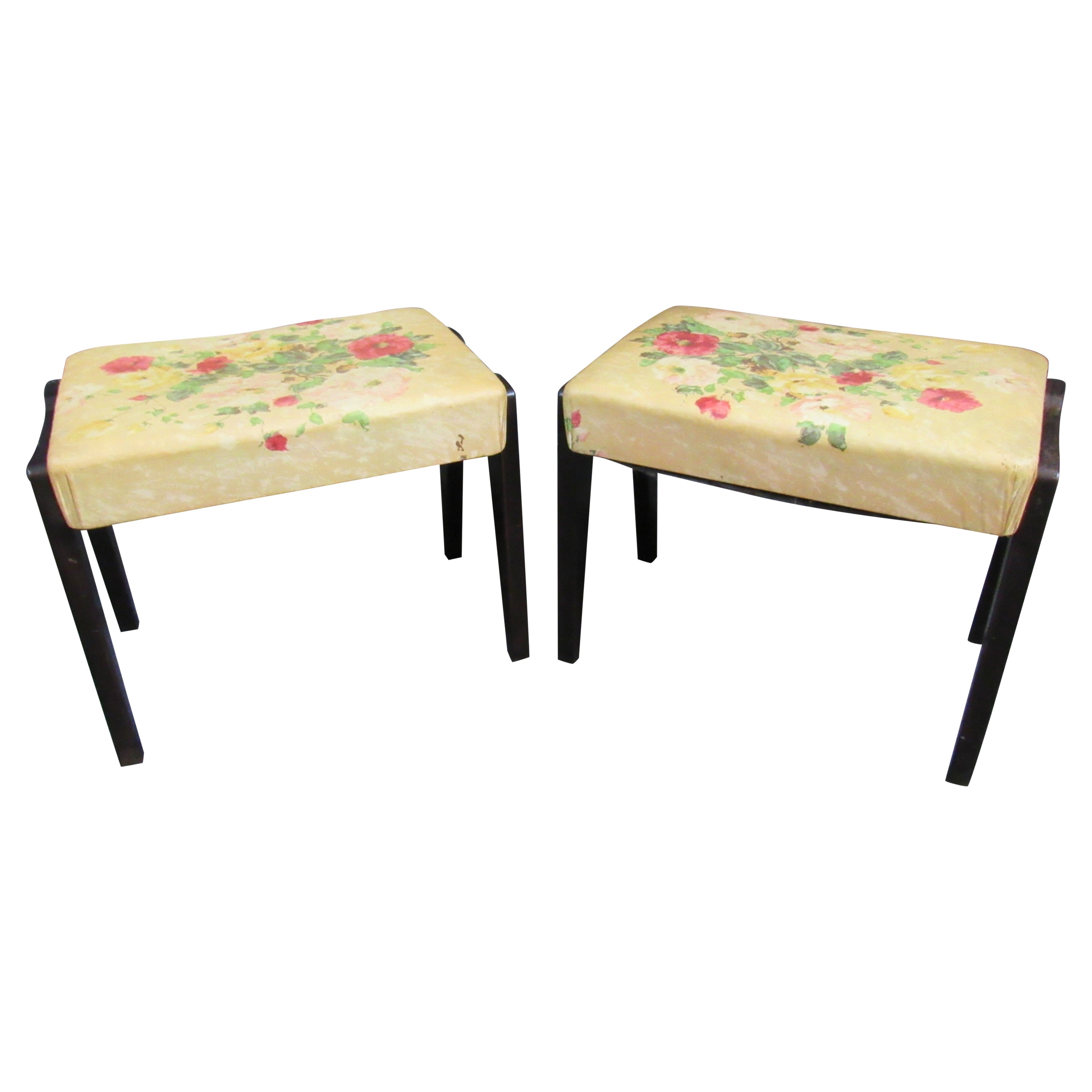 Pair of Vintage Floral Ottomans