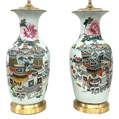 Pair of Vintage Floral Porcelain Lamps