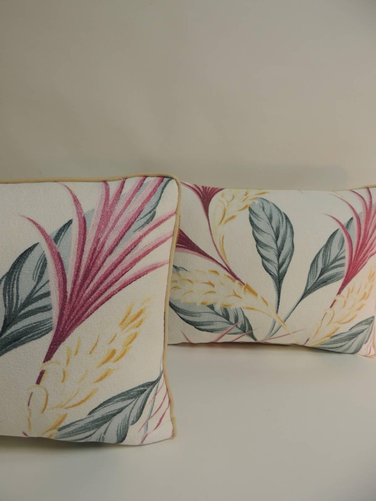 Bohemian Vintage Yellow and Pink Barkcloth Decorative Lumbar Pillows For Sale