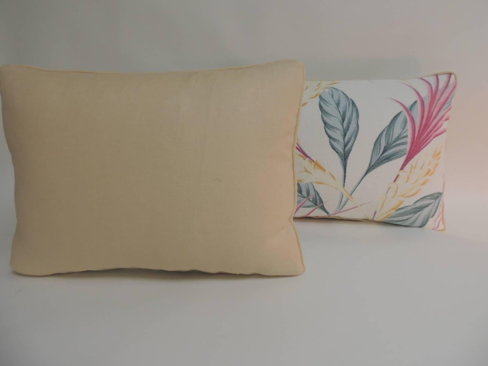 American Vintage Yellow and Pink Barkcloth Decorative Lumbar Pillows For Sale